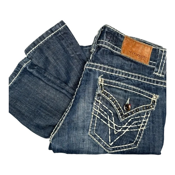 Vigoss Dark Wash Thick Stitch Embellished Fit Skinny Jean. Sz: 3/4 - Picture 2 of 12